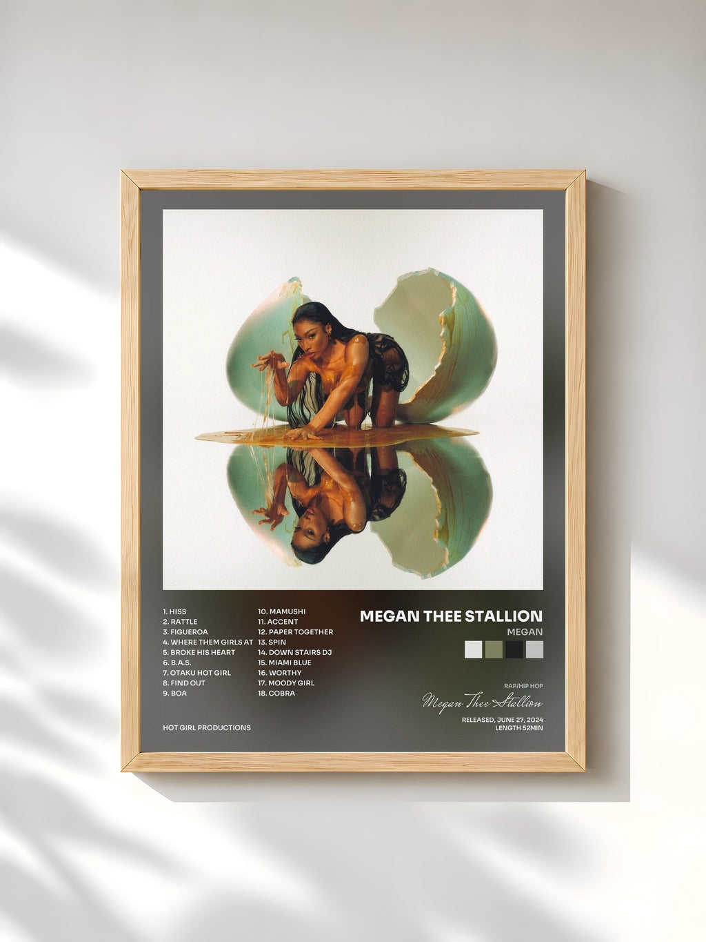 #bois Tableau de l'album MEGAN de Megan Thee Stallion, cadre en bois brut, imprimé et encadré en France