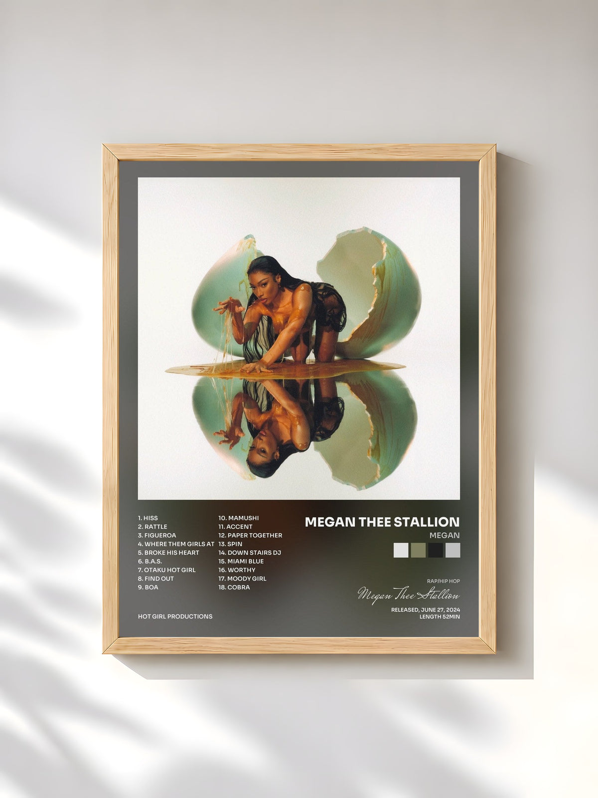 #bois Tableau de l'album MEGAN de Megan Thee Stallion, cadre en bois brut, imprimé et encadré en France
