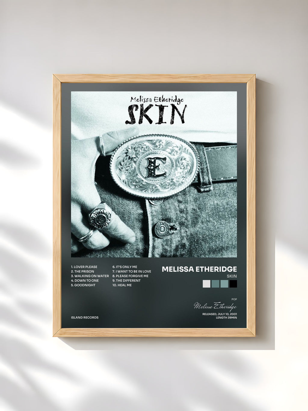 #bois Tableau de l'album Skin de Melissa Etheridge, cadre en bois brut, imprimé et encadré en France
