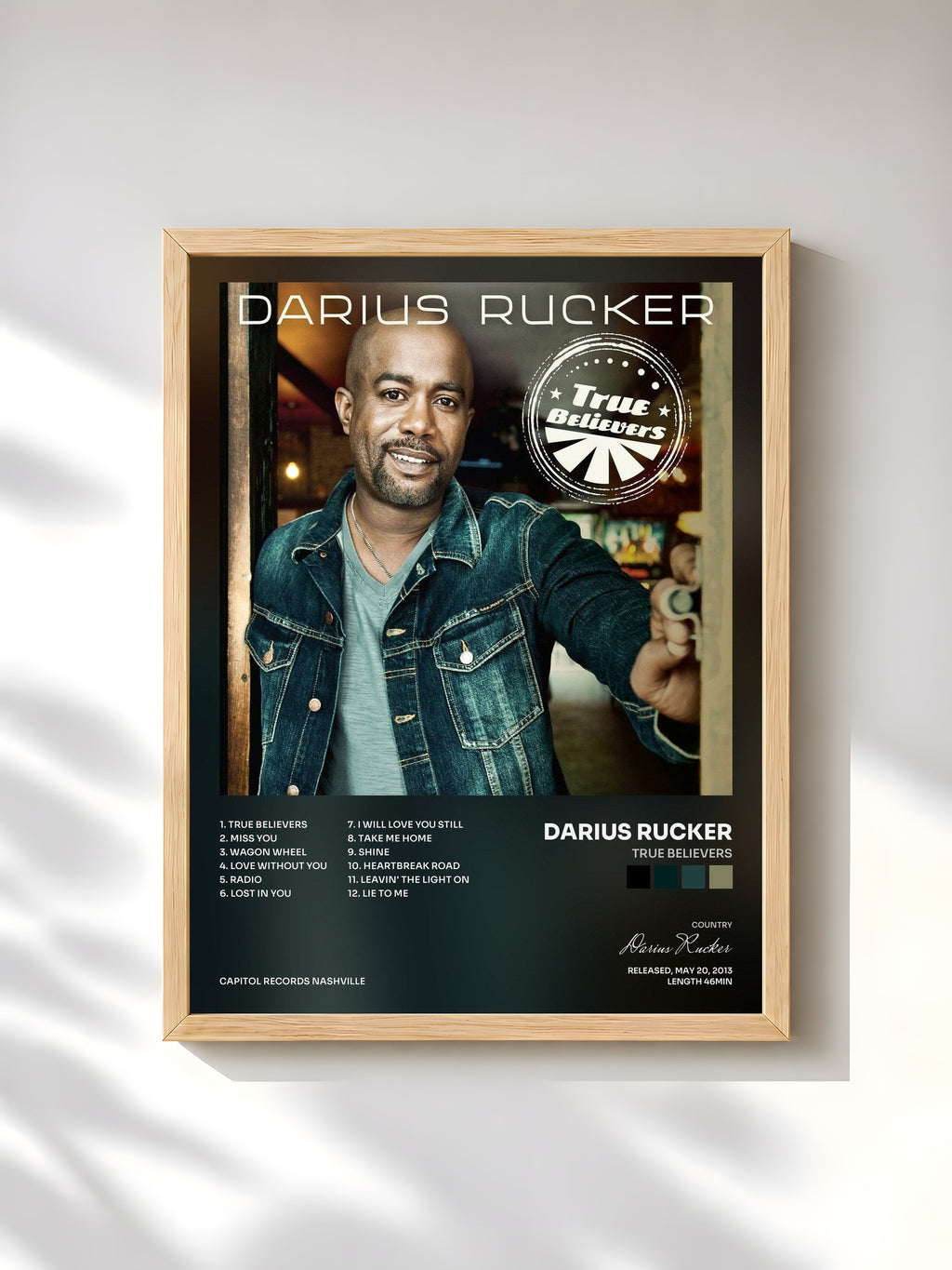 #bois Tableau de l'album True Believers de Darius Rucker, cadre en bois brut, imprimé et encadré en France