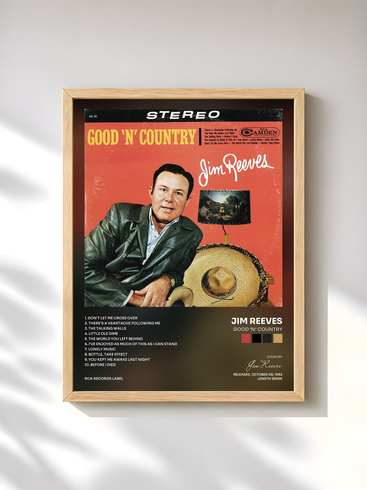 #bois Tableau de l'album Good 'N' Country de Jim Reeves, cadre en bois brut, imprimé et encadré en France