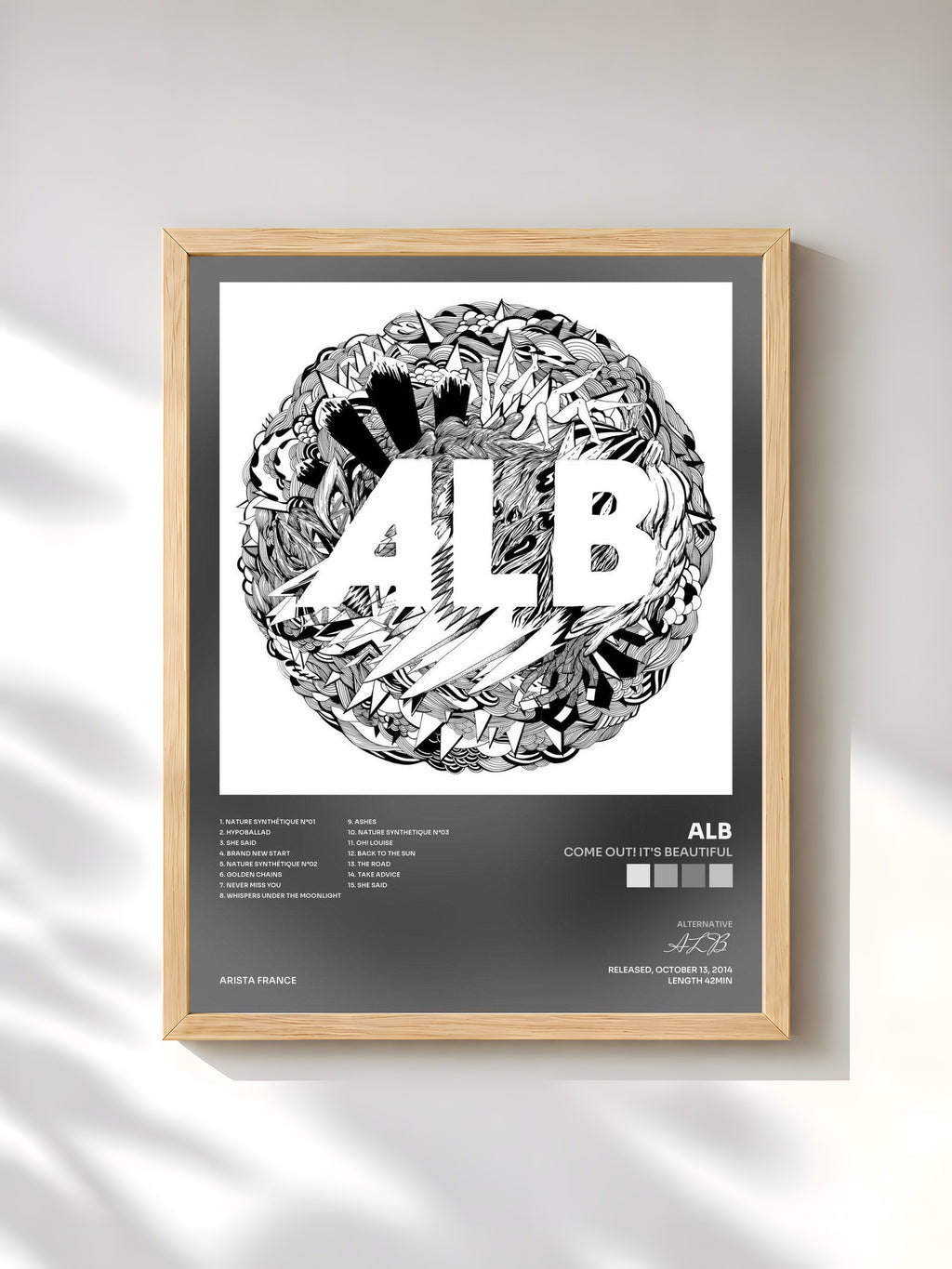 #bois Tableau de l'album Come Out! It's Beautiful de ALB, cadre en bois brut, imprimé et encadré en France