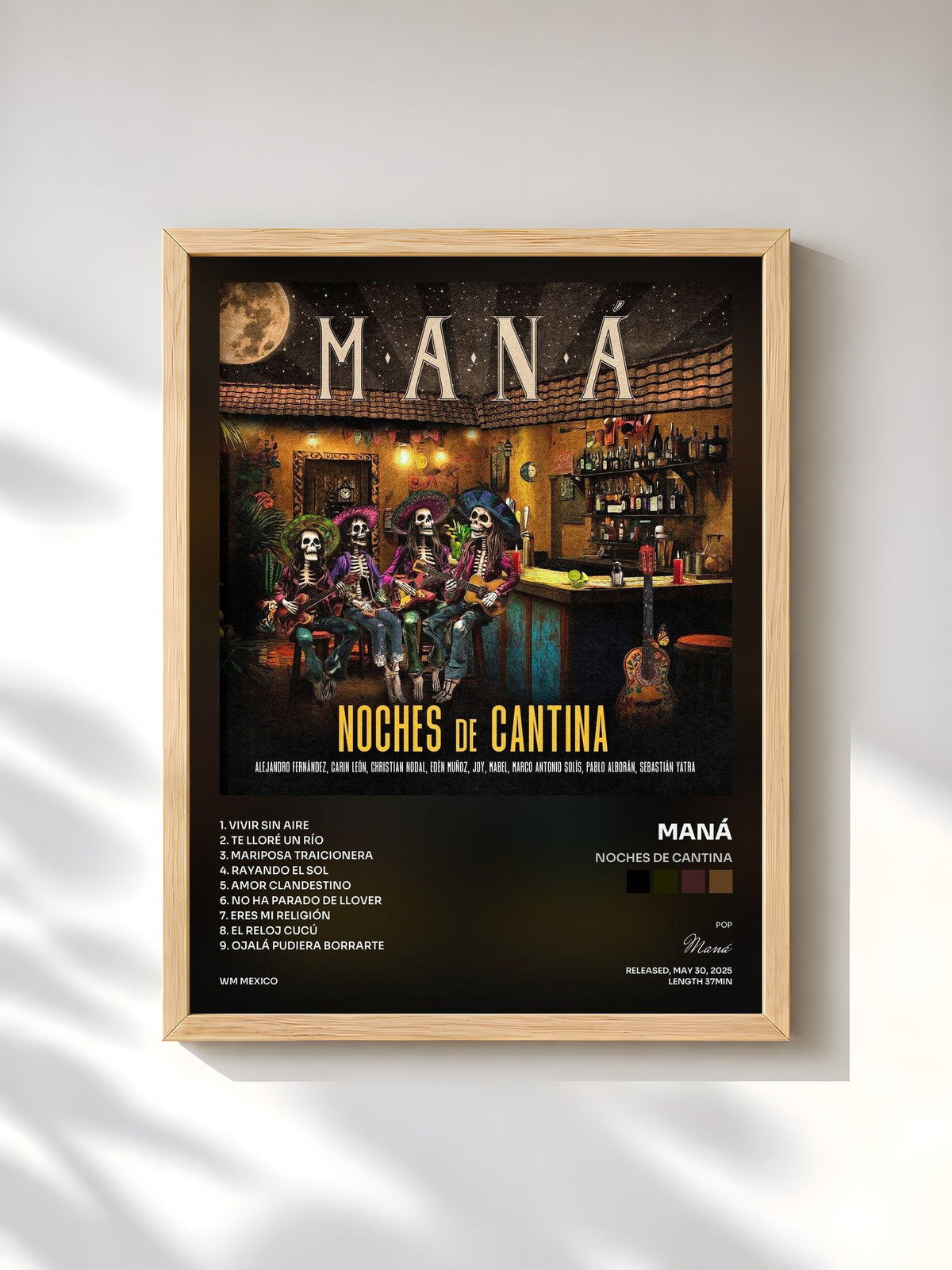 #bois Tableau de l'album Noches De Cantina de Maná, cadre en bois brut, imprimé et encadré en France