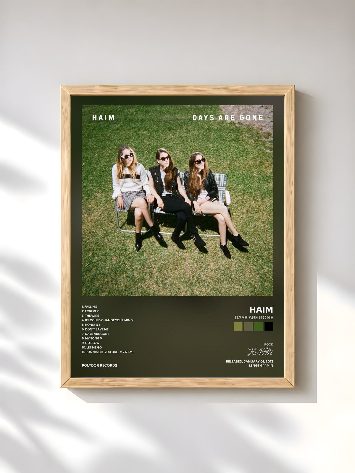 #bois Tableau de l'album Days Are Gone de HAIM, cadre en bois brut, imprimé et encadré en France