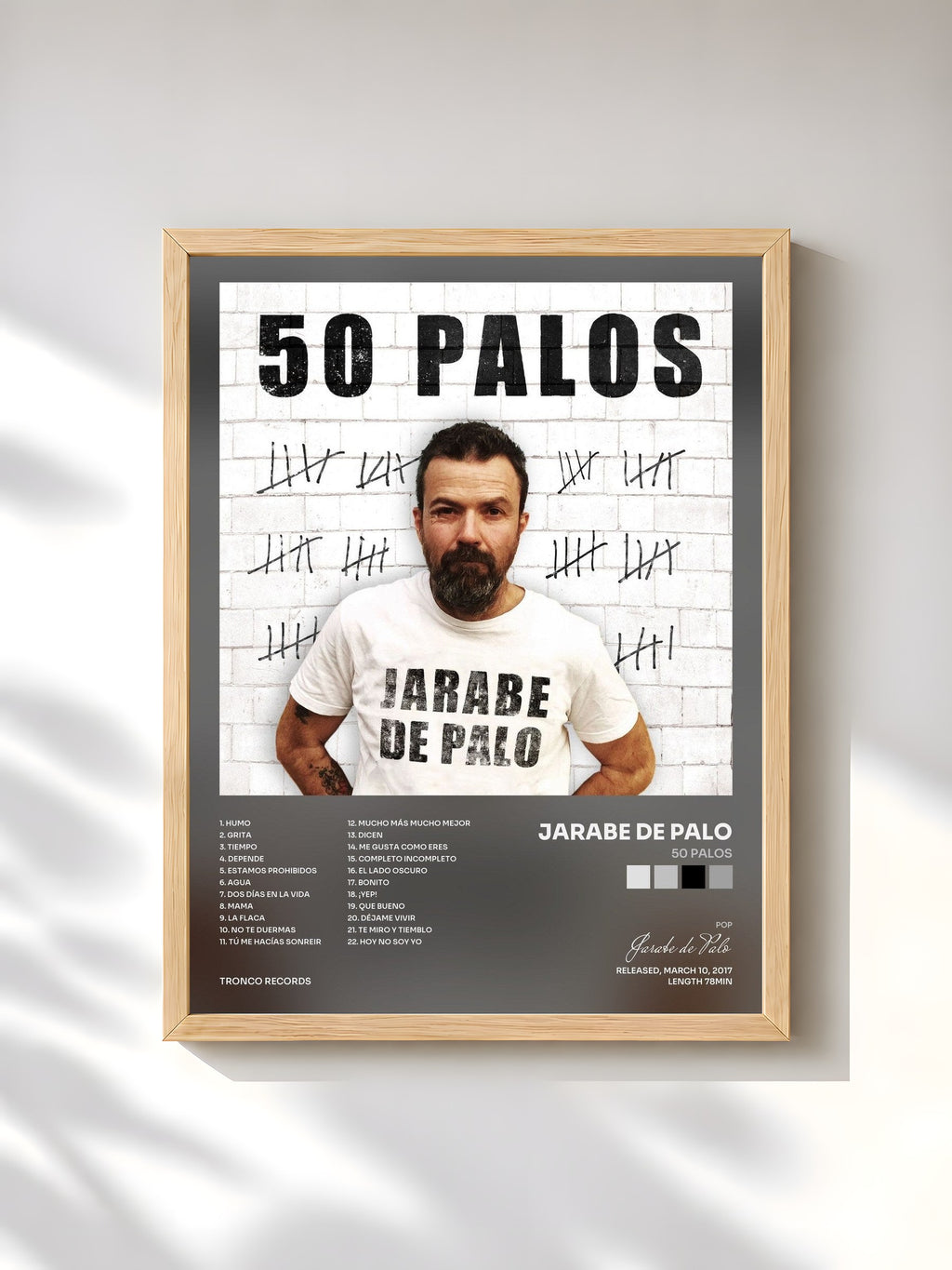 #bois Tableau de l'album 50 Palos de Jarabe de Palo, cadre en bois brut, imprimé et encadré en France