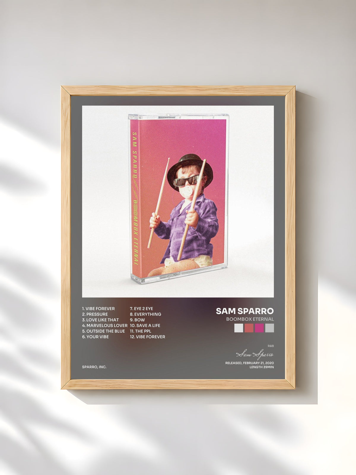 #bois Tableau de l'album Boombox Eternal de Sam Sparro, cadre en bois brut, imprimé et encadré en France