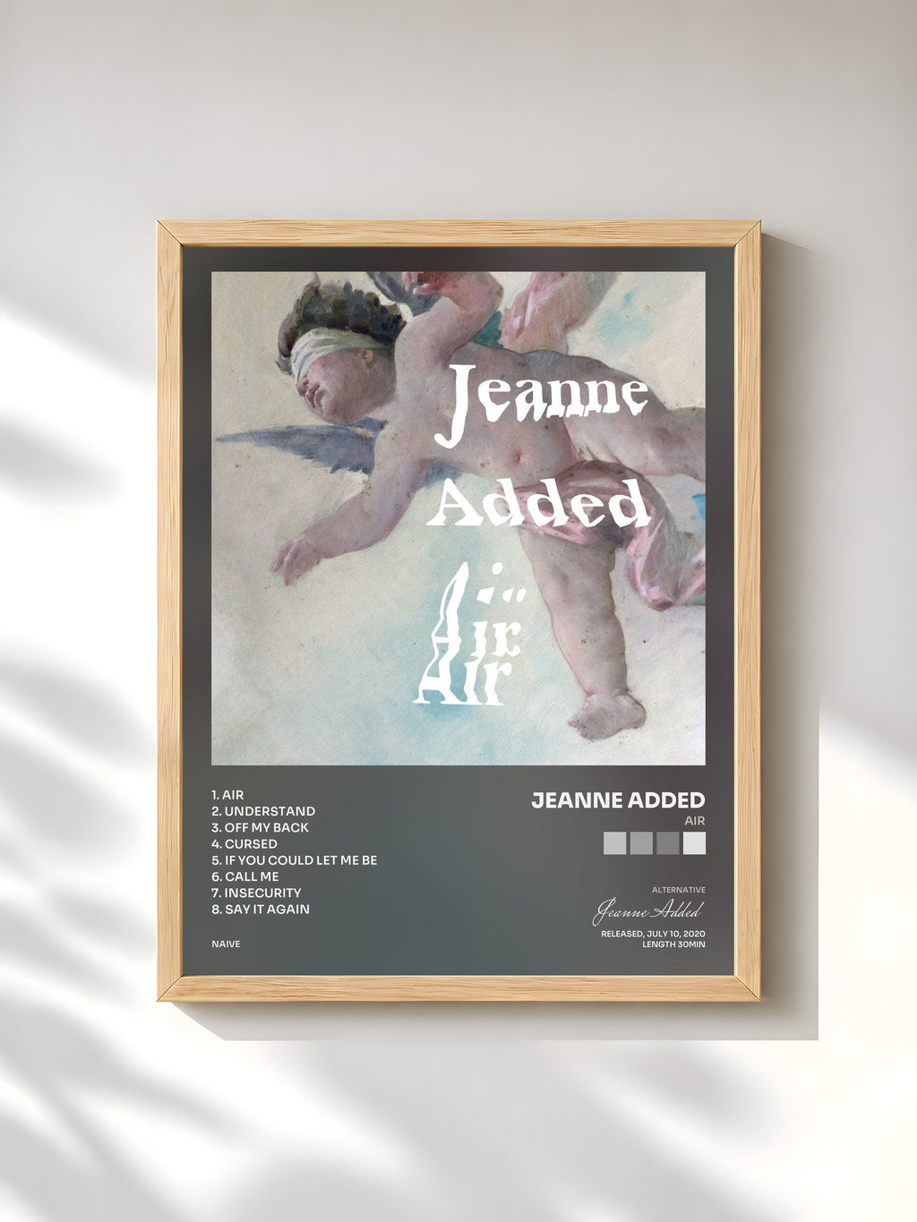 #bois Tableau de l'album Air de Jeanne Added, cadre en bois brut, imprimé et encadré en France