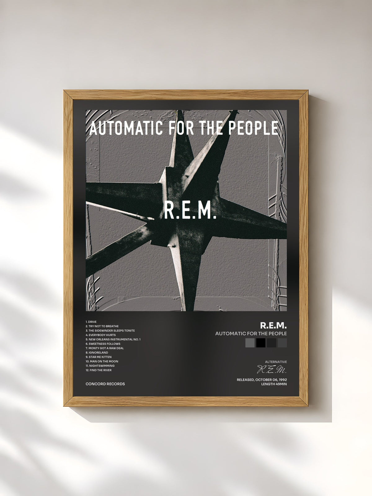 #bois Tableau de l'album Automatic For The People de R.E.M., cadre en bois brut, imprimé et encadré en France