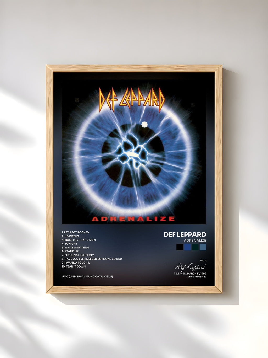 #bois Tableau de l'album Adrenalize de Def Leppard, cadre en bois brut, imprimé et encadré en France