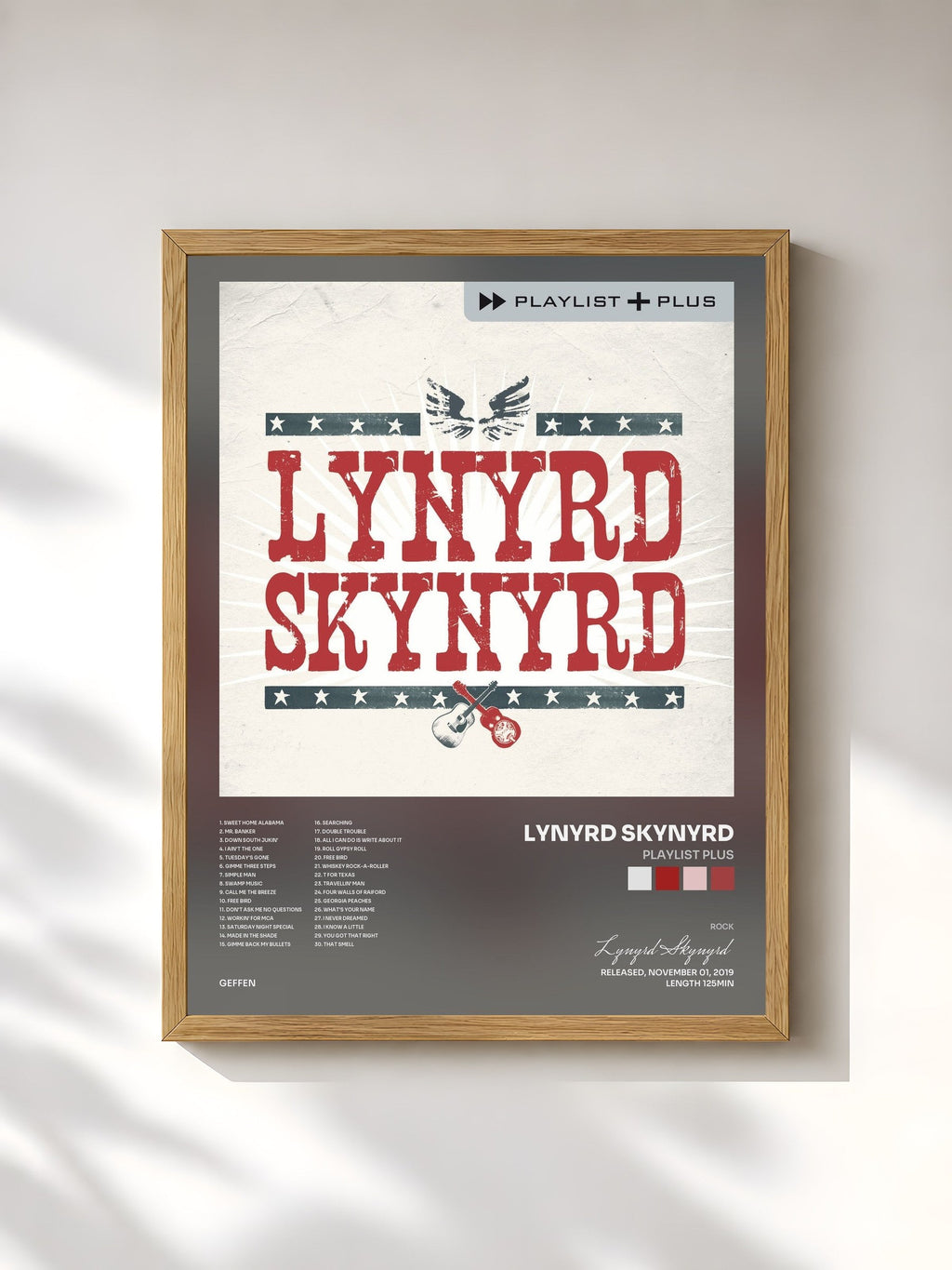 #bois Tableau de l'album Playlist Plus de Lynyrd Skynyrd, cadre en bois brut, imprimé et encadré en France