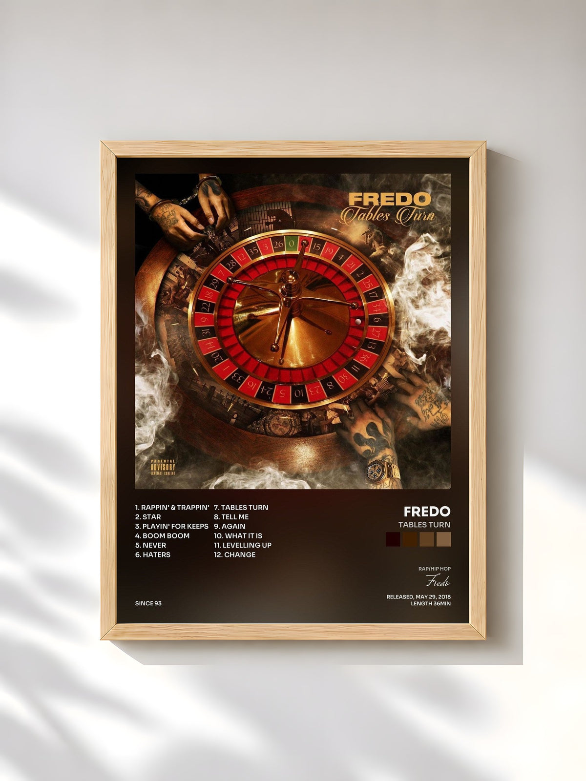 #bois Tableau de l'album Tables Turn de Fredo, cadre en bois brut, imprimé et encadré en France