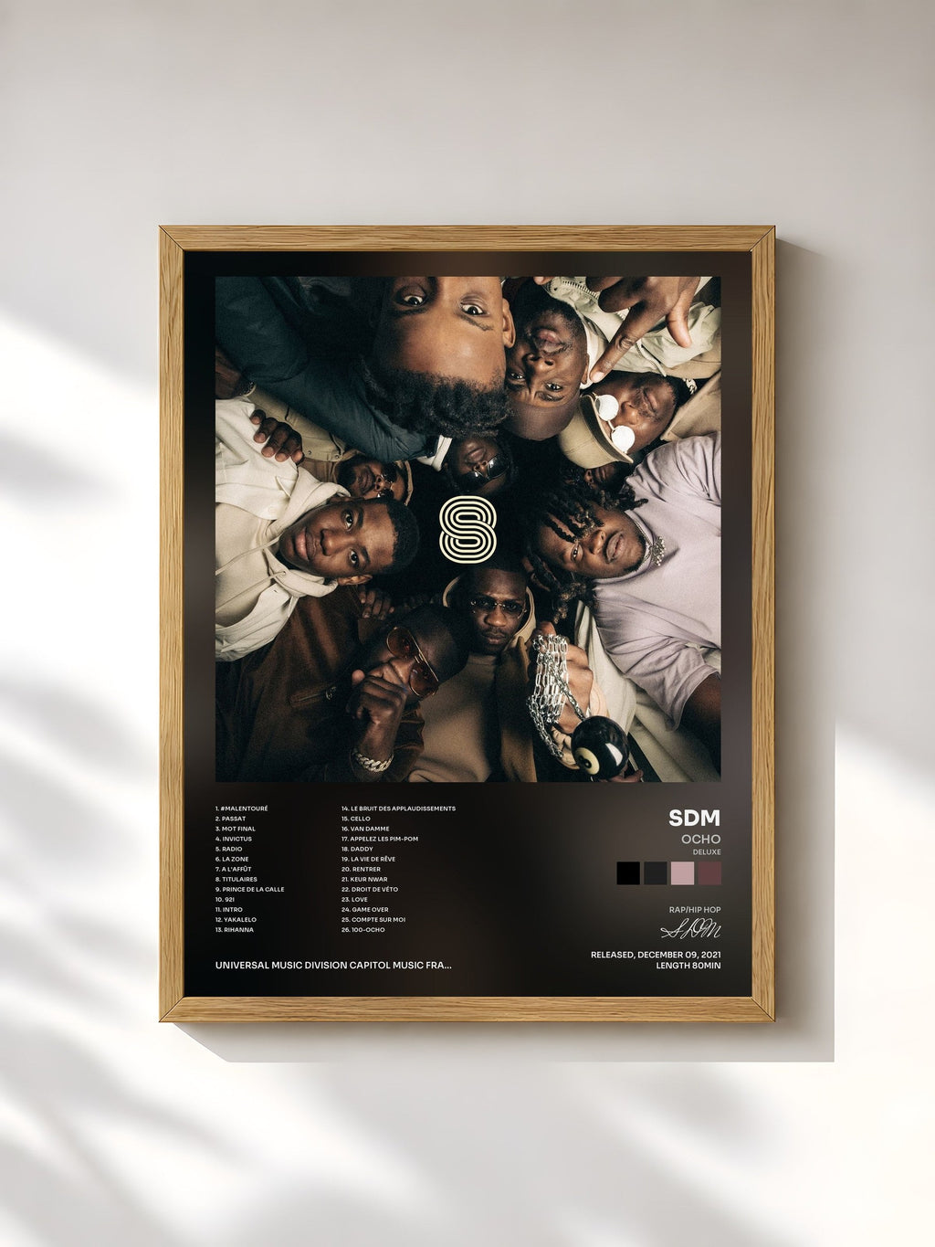 #bois Tableau de l'album OCHO (Deluxe) de SDM, cadre en bois brut, imprimé et encadré en France