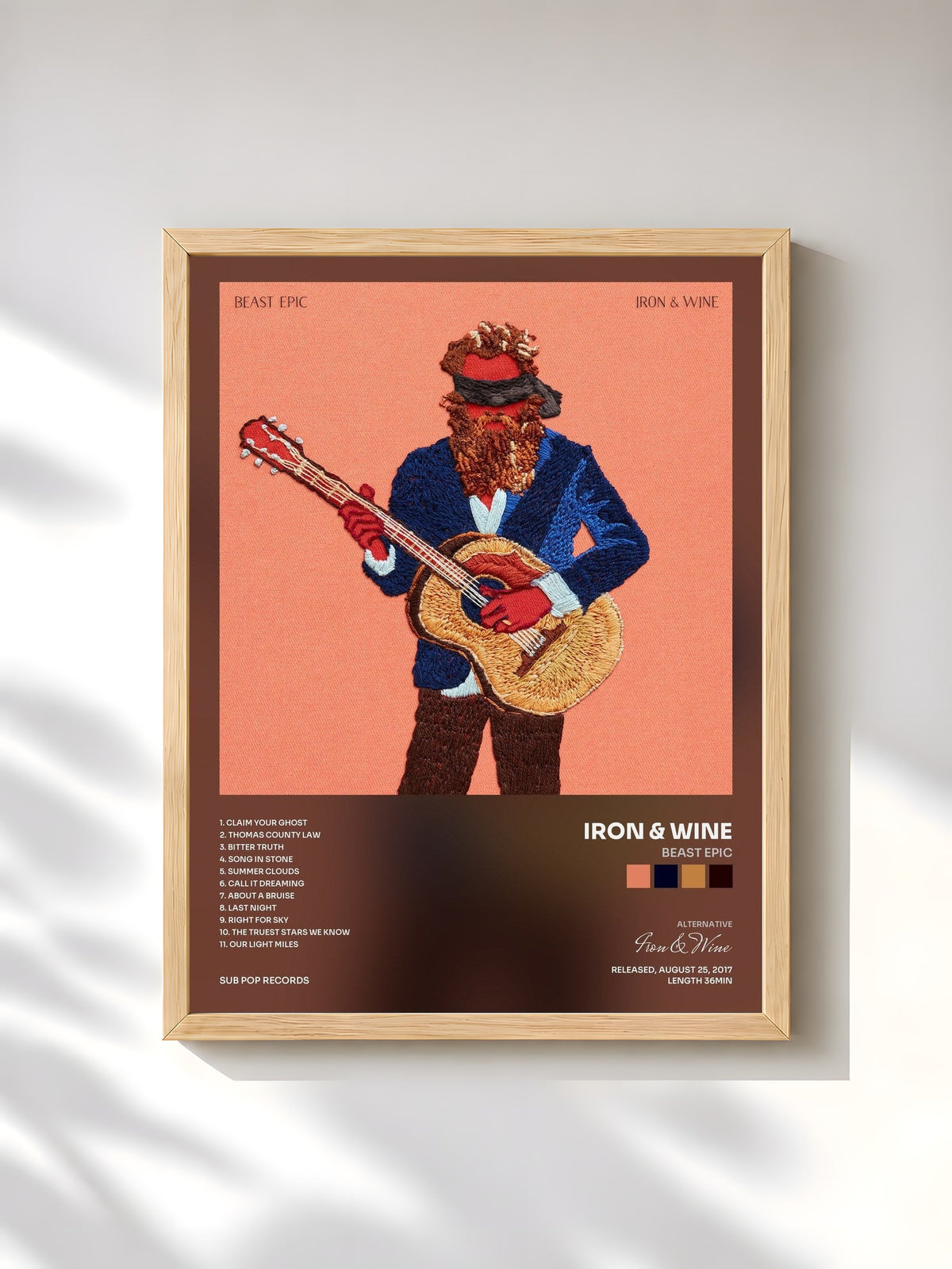 #bois Tableau de l'album Beast Epic de Iron & Wine, cadre en bois brut, imprimé et encadré en France