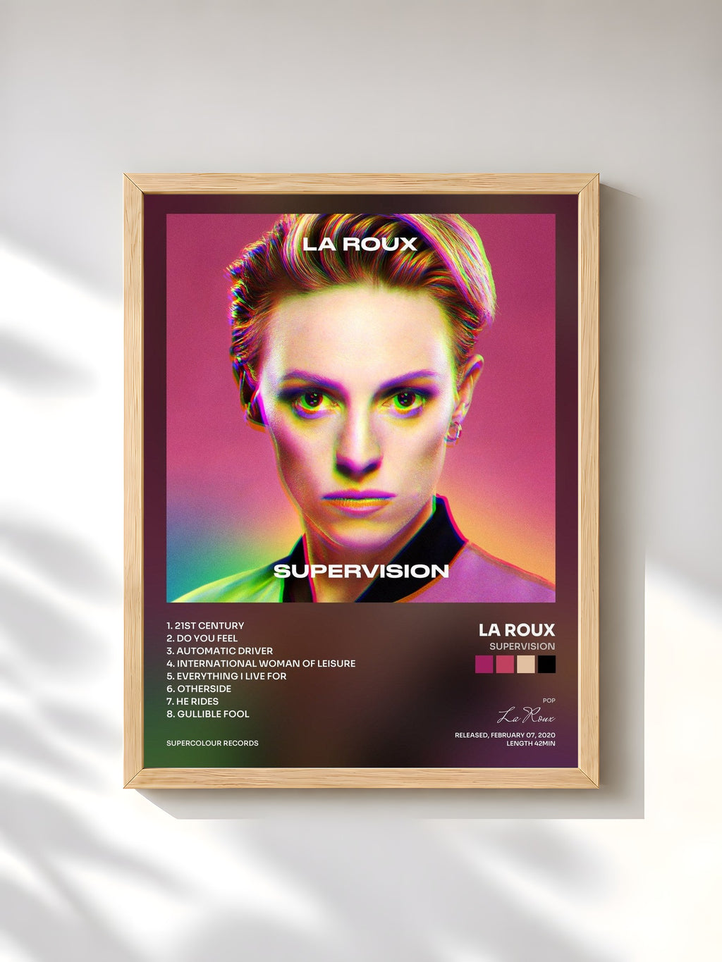 #bois Tableau de l'album Supervision de La Roux, cadre en bois brut, imprimé et encadré en France