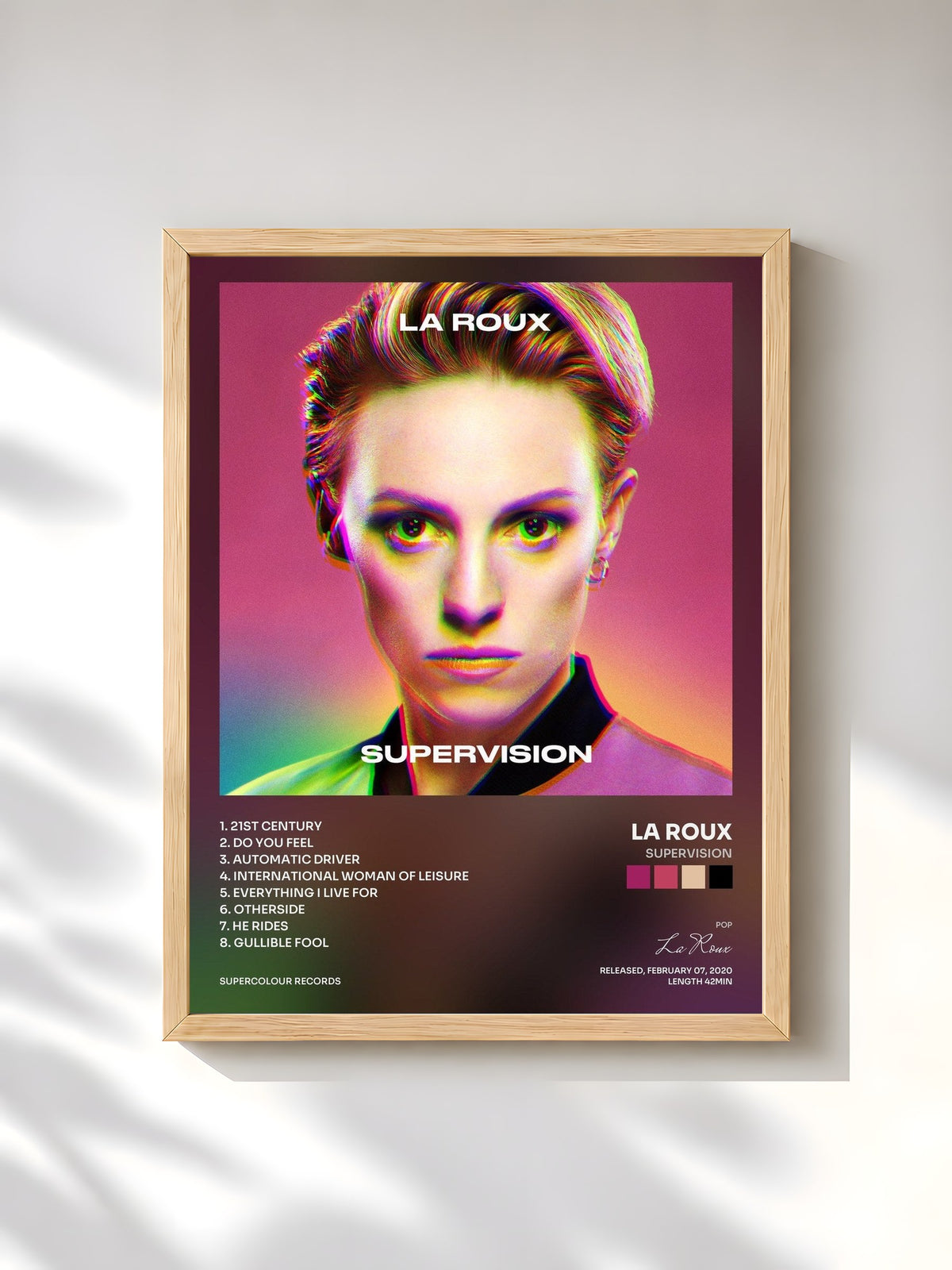 #bois Tableau de l'album Supervision de La Roux, cadre en bois brut, imprimé et encadré en France
