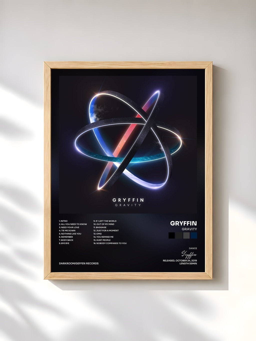#bois Tableau de l'album Gravity de Gryffin, cadre en bois brut, imprimé et encadré en France