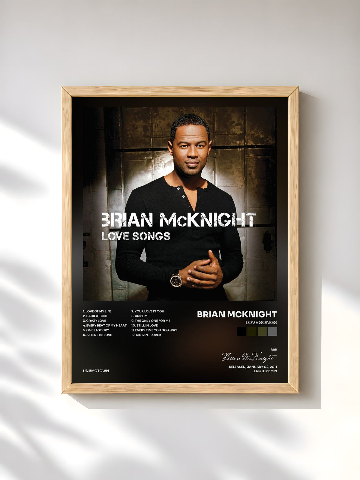 #bois Tableau de l'album Love Songs de Brian McKnight, cadre en bois brut, imprimé et encadré en France
