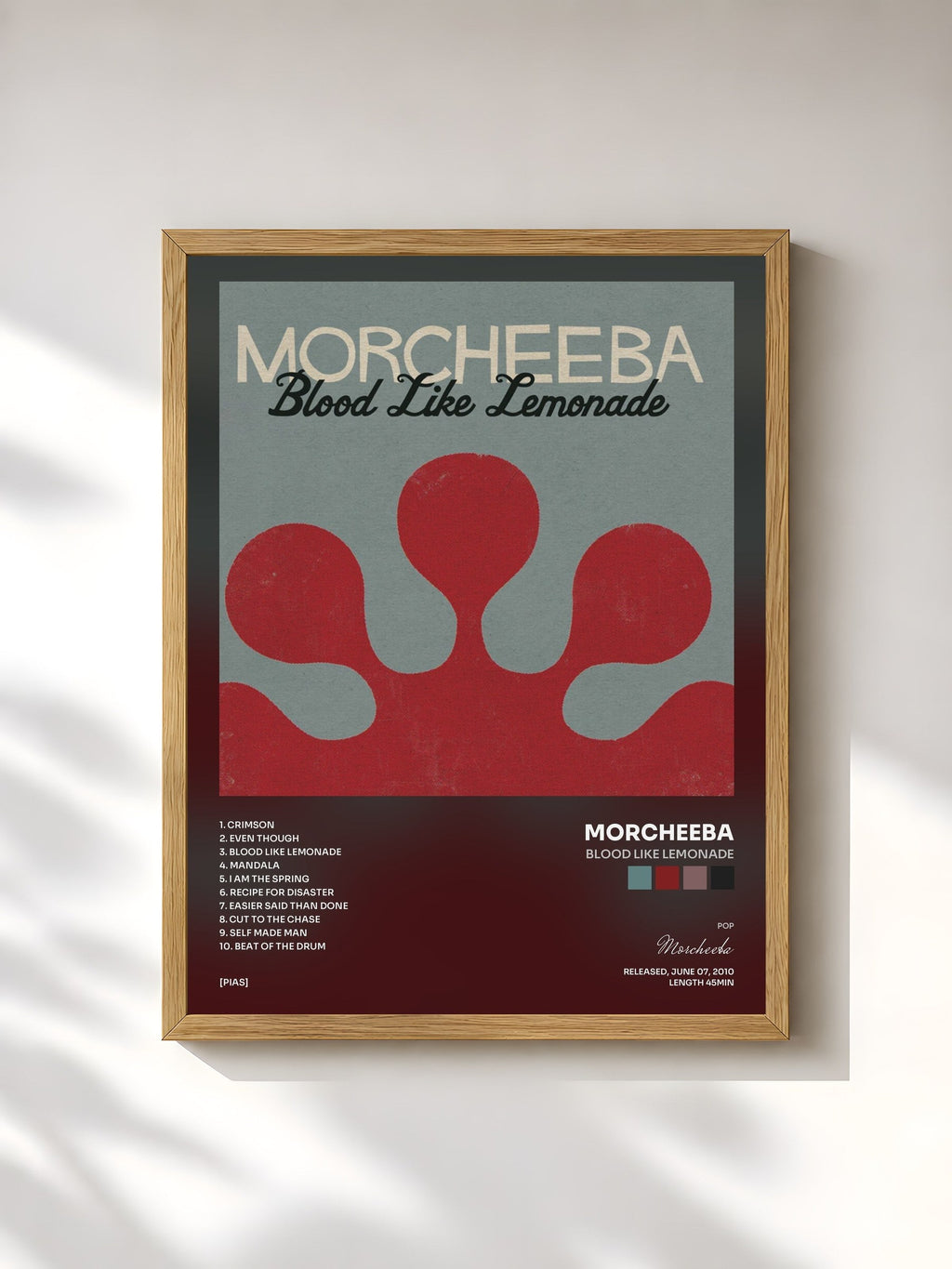 #bois Tableau de l'album Blood Like Lemonade de Morcheeba, cadre en bois brut, imprimé et encadré en France