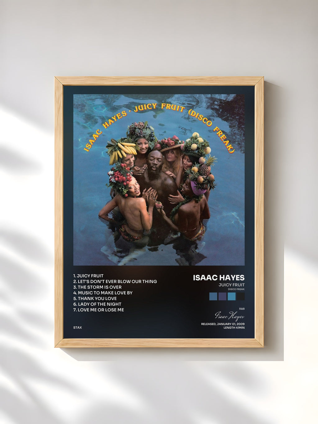 #bois Tableau de l'album Juicy Fruit (Disco Freak) de Isaac Hayes, cadre en bois brut, imprimé et encadré en France
