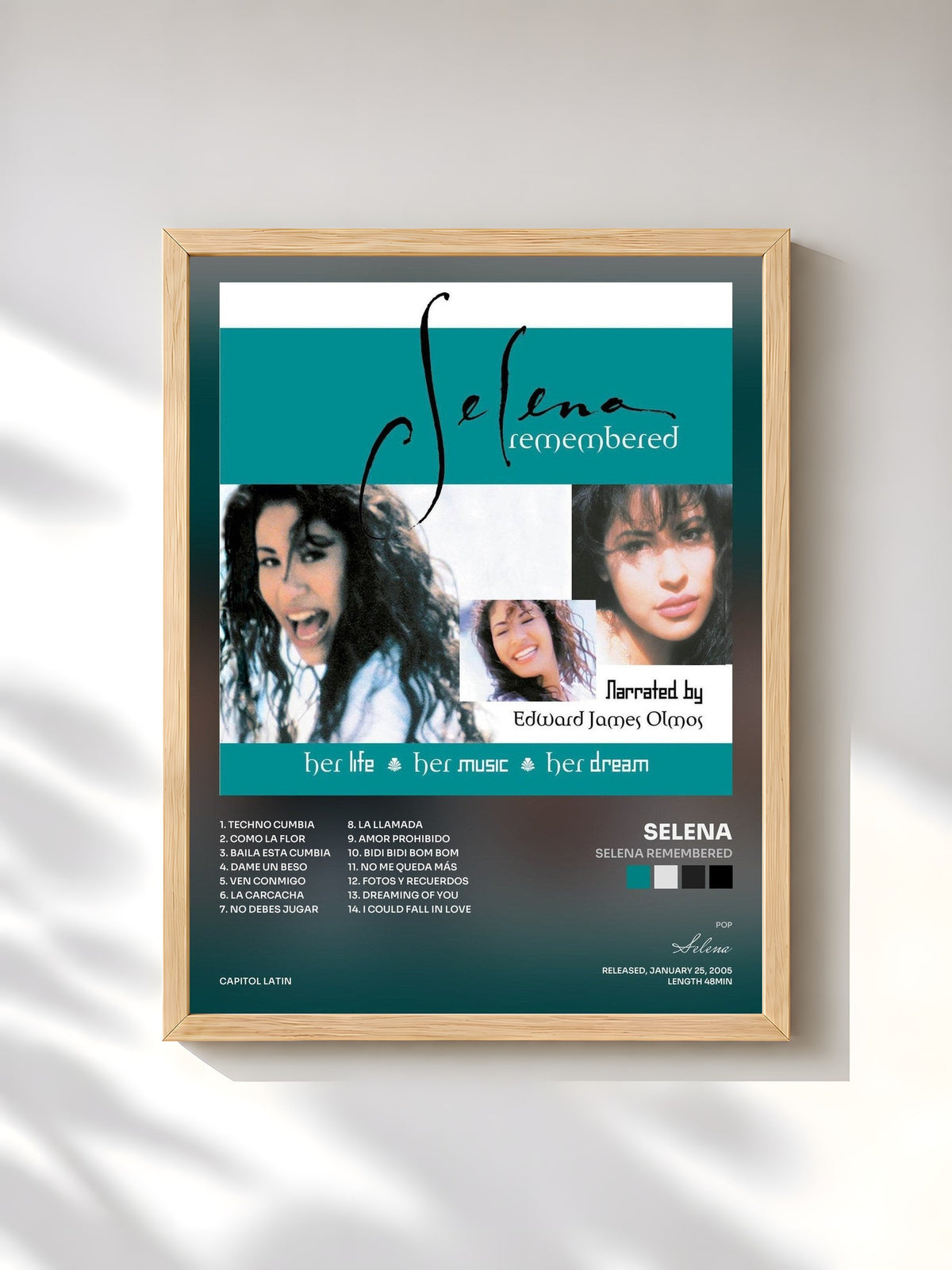 #bois Tableau de l'album Selena Remembered de Selena, cadre en bois brut, imprimé et encadré en France