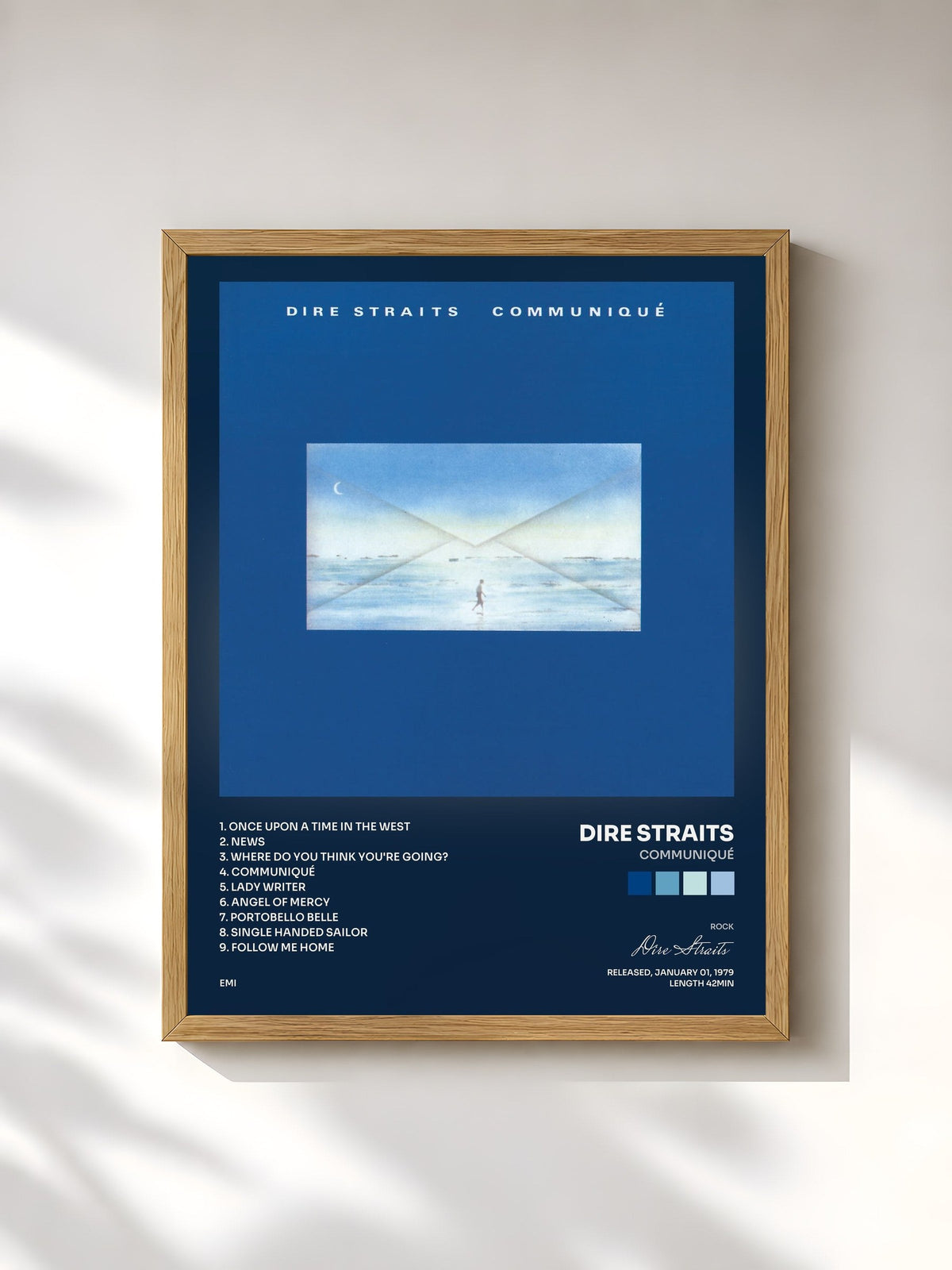 #bois Tableau de l'album Communiqué de Dire Straits, cadre en bois brut, imprimé et encadré en France