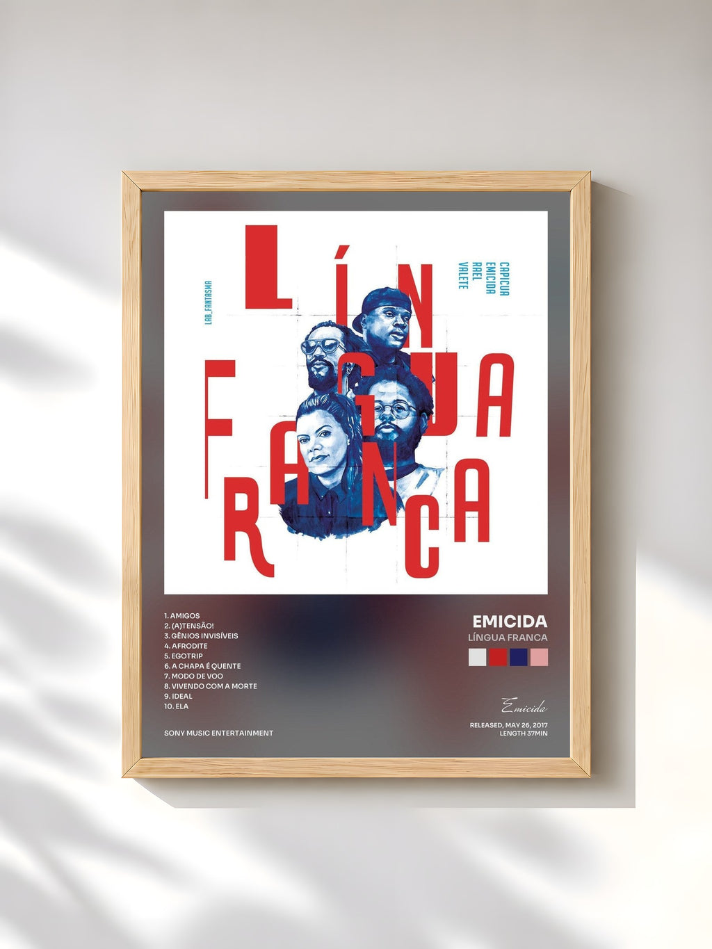 #bois Tableau de l'album Língua Franca de Emicida, cadre en bois brut, imprimé et encadré en France
