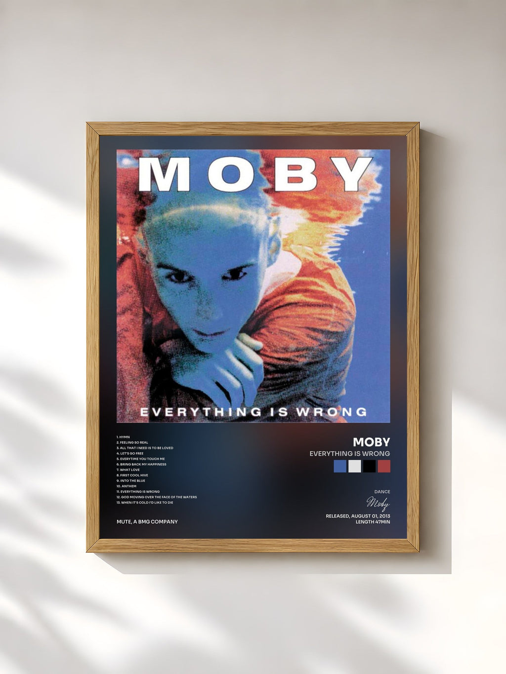 #bois Tableau de l'album Everything Is Wrong de Moby, cadre en bois brut, imprimé et encadré en France