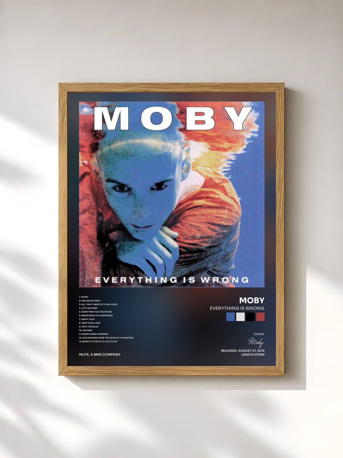 #bois Tableau de l'album Everything Is Wrong de Moby, cadre en bois brut, imprimé et encadré en France