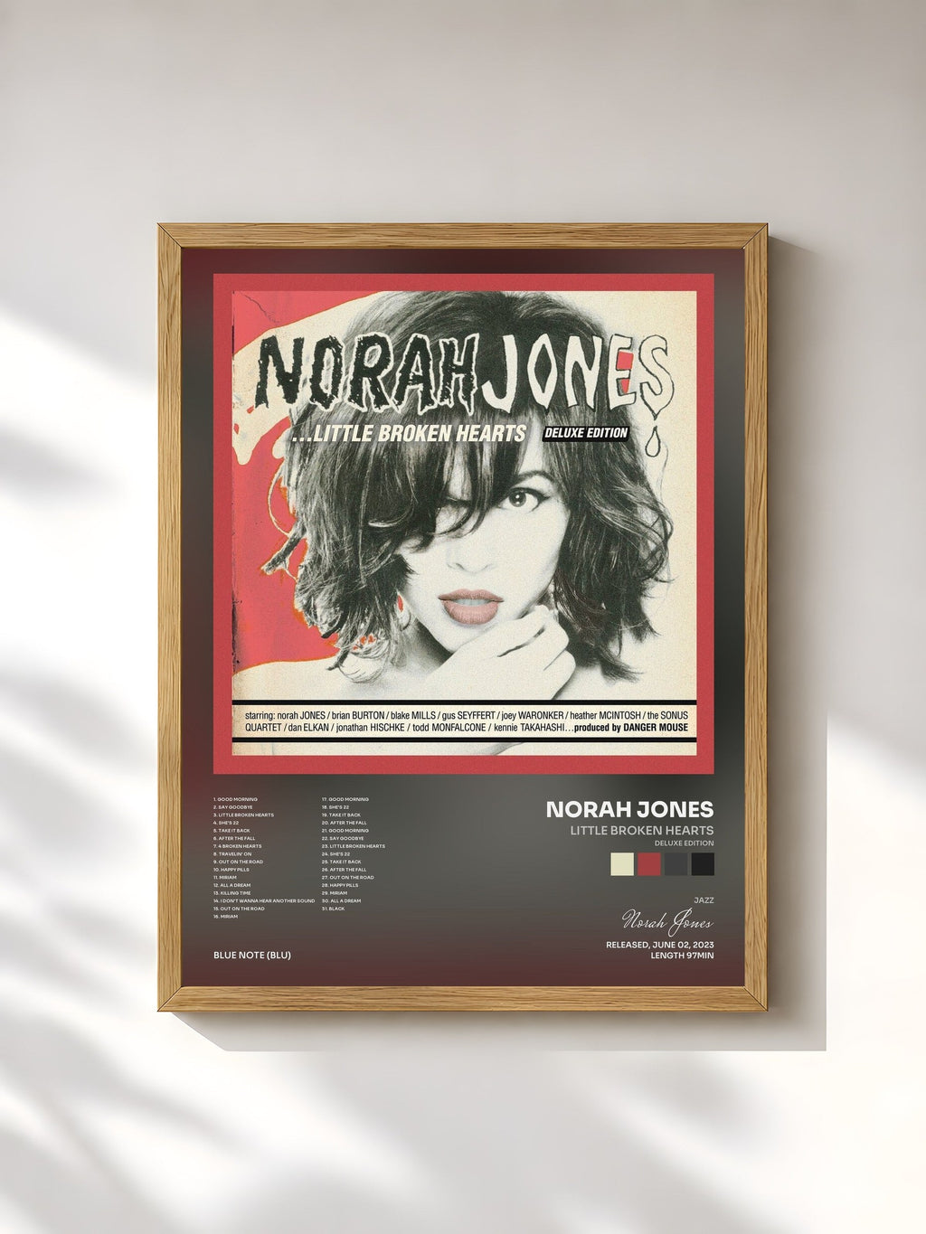 #bois Tableau de l'album Little Broken Hearts (Deluxe Edition) de Norah Jones, cadre en bois brut, imprimé et encadré en France