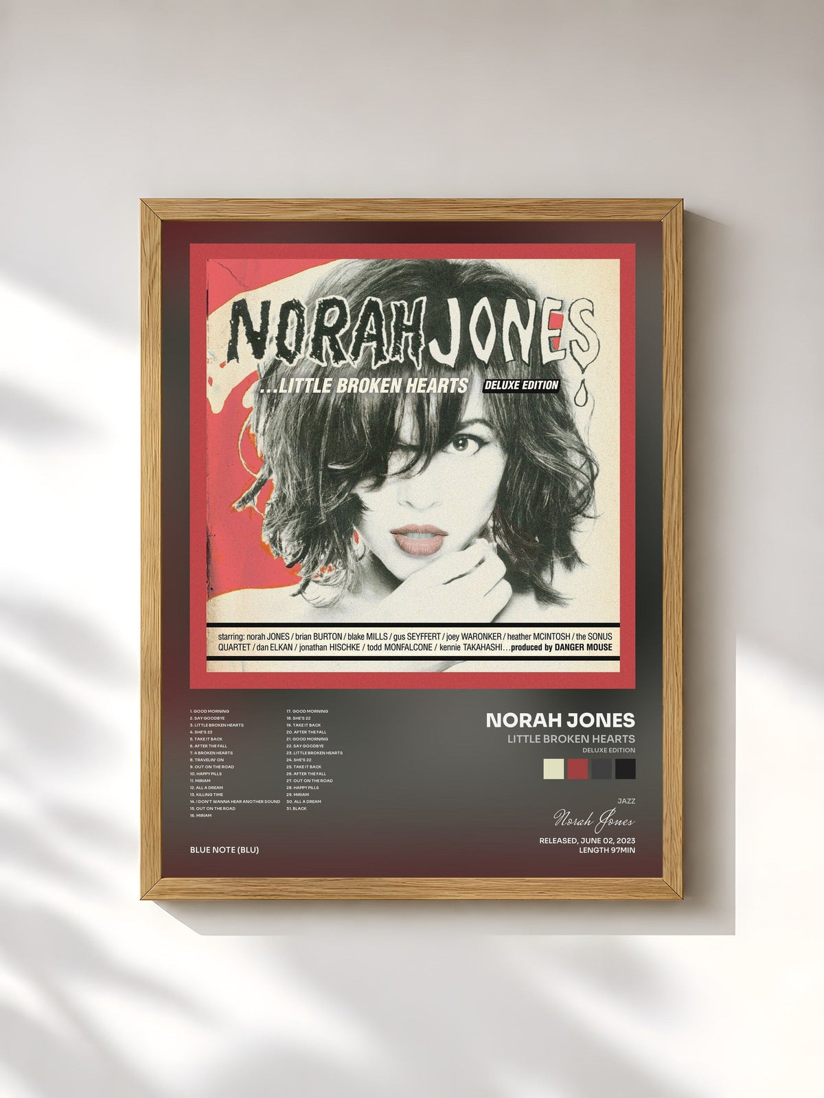 #bois Tableau de l'album Little Broken Hearts (Deluxe Edition) de Norah Jones, cadre en bois brut, imprimé et encadré en France