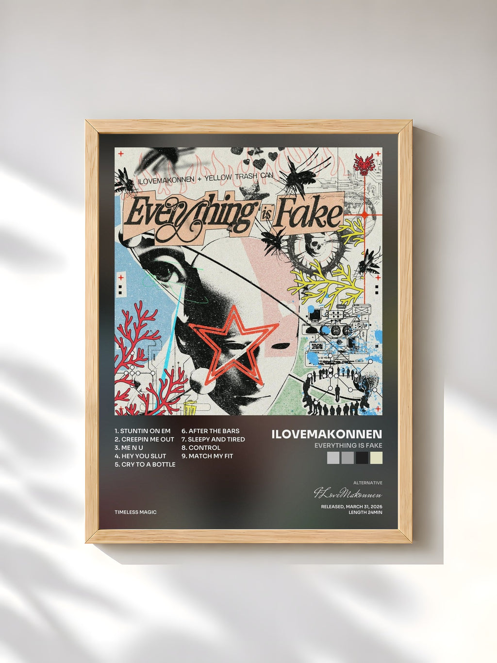 #bois Tableau de l'album Everything is Fake de ILoveMakonnen, cadre en bois brut, imprimé et encadré en France