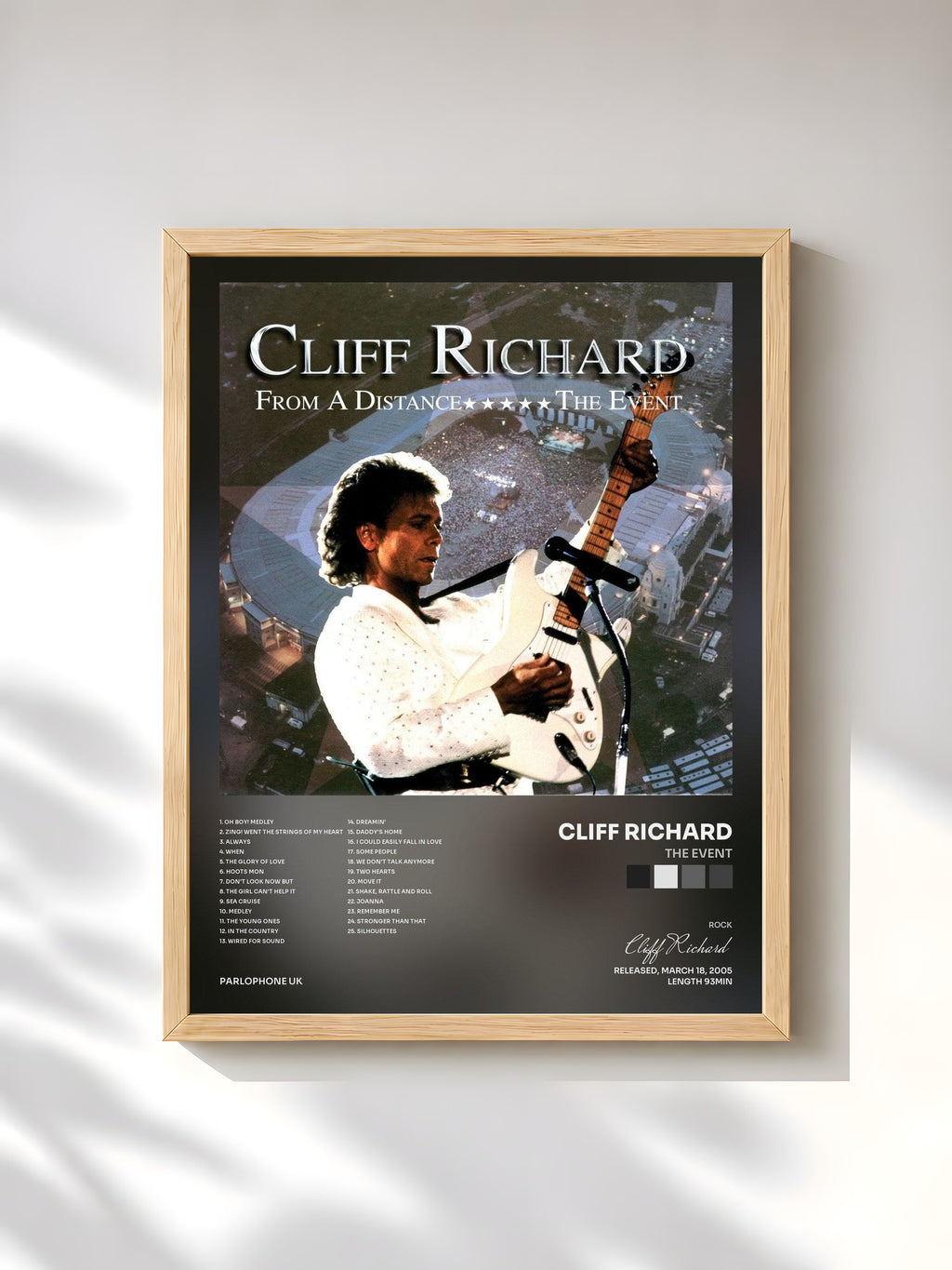 #bois Tableau de l'album The Event de Cliff Richard, cadre en bois brut, imprimé et encadré en France