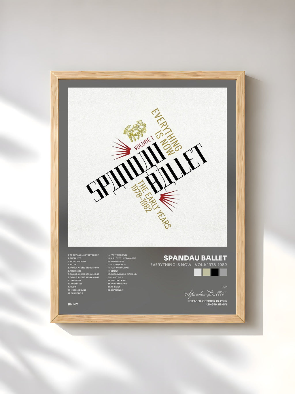 #bois Tableau de l'album Everything Is Now - Vol 1: 1978-1982 de Spandau Ballet, cadre en bois brut, imprimé et encadré en France