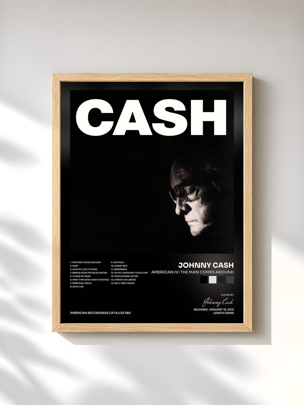 #bois Tableau de l'album American IV: The Man Comes Around de Johnny Cash, cadre en bois brut, imprimé et encadré en France