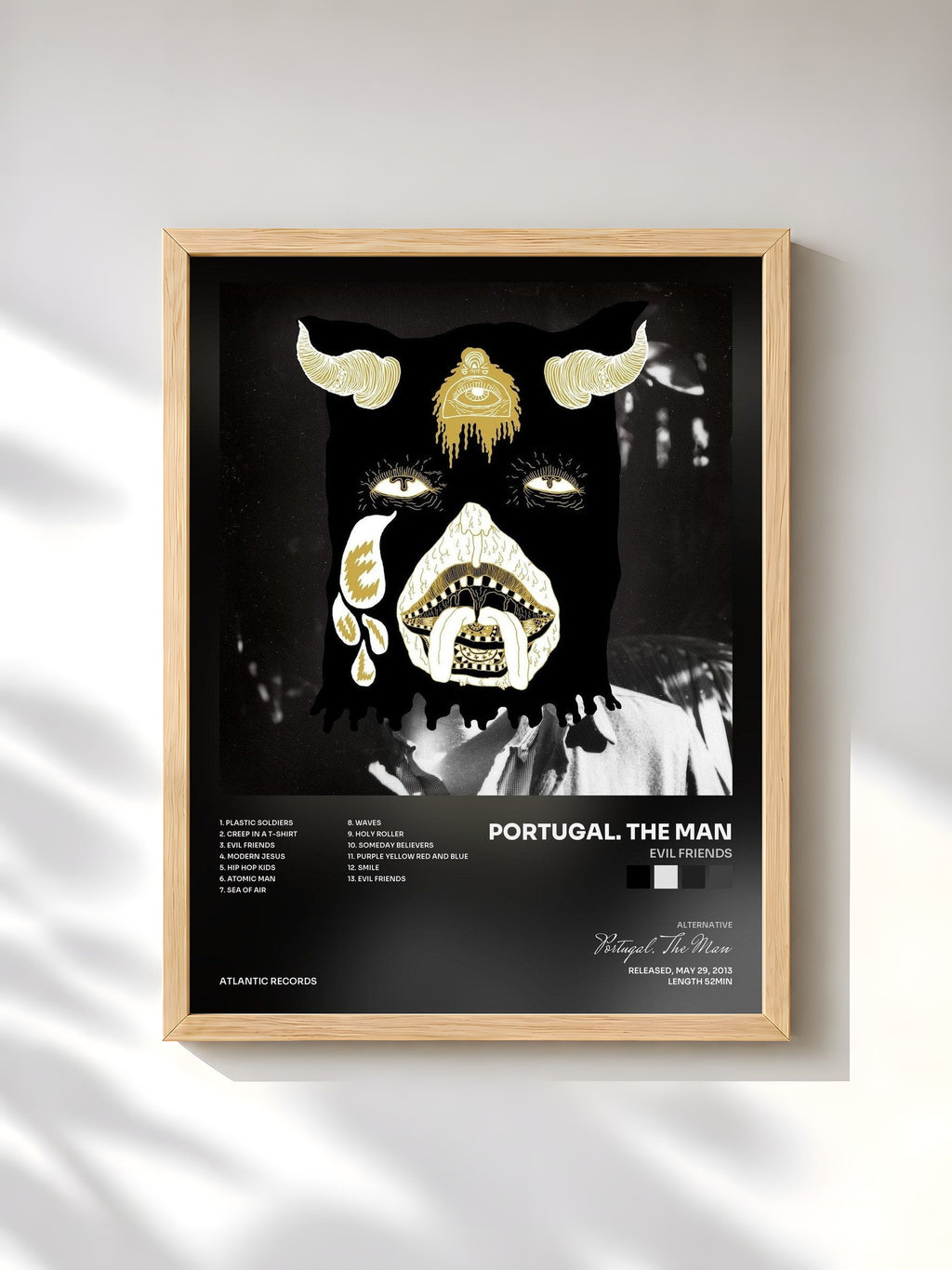 #bois Tableau de l'album Evil Friends de Portugal. The Man, cadre en bois brut, imprimé et encadré en France