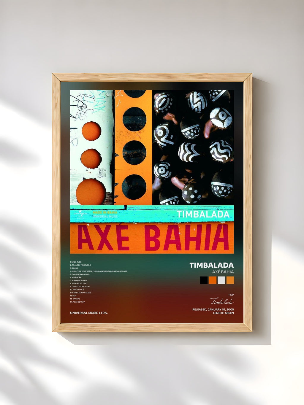 #bois Tableau de l'album Axé Bahia de Timbalada, cadre en bois brut, imprimé et encadré en France