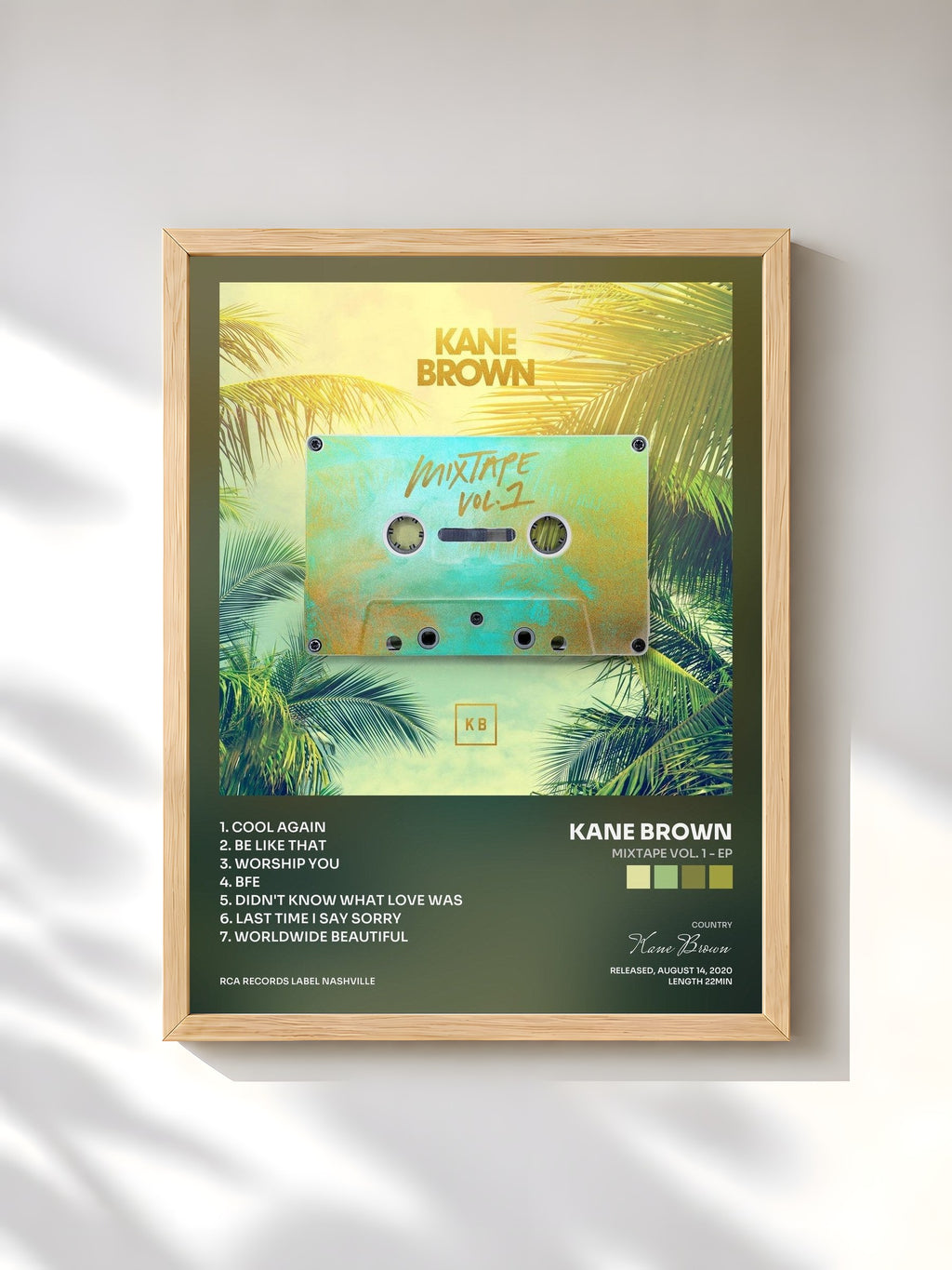#bois Tableau de l'album Mixtape Vol. 1 - EP de Kane Brown, cadre en bois brut, imprimé et encadré en France