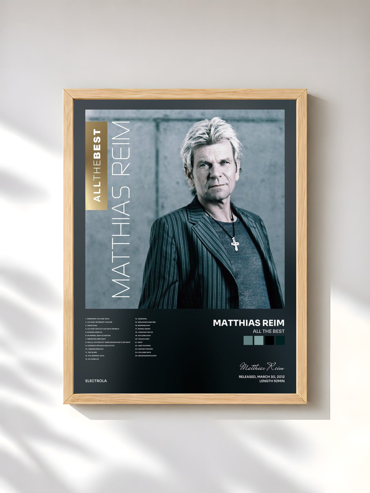 #bois Tableau de l'album All the Best de Matthias Reim, cadre en bois brut, imprimé et encadré en France