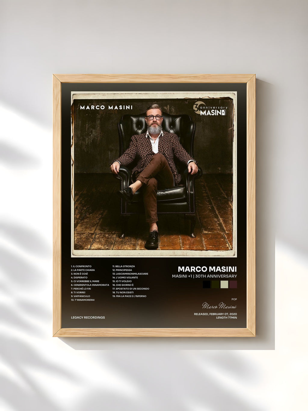 #bois Tableau de l'album Masini +1 | 30th Anniversary de Marco Masini, cadre en bois brut, imprimé et encadré en France