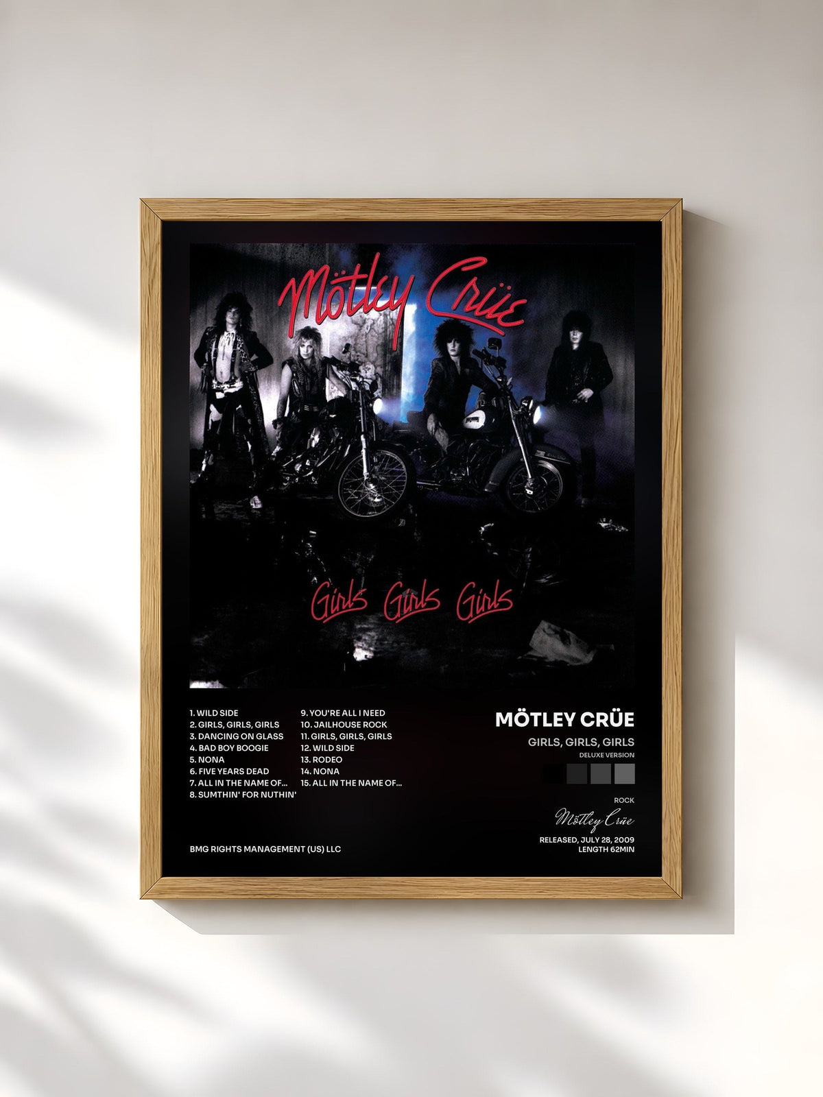 #bois Tableau de l'album Girls, Girls, Girls (Deluxe Version) de Mötley Crüe, cadre en bois brut, imprimé et encadré en France