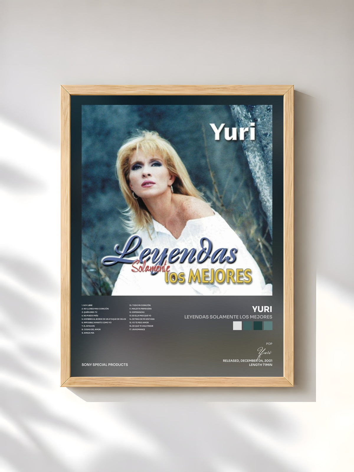#bois Tableau de l'album Leyendas Solamente Los Mejores de Yuri, cadre en bois brut, imprimé et encadré en France