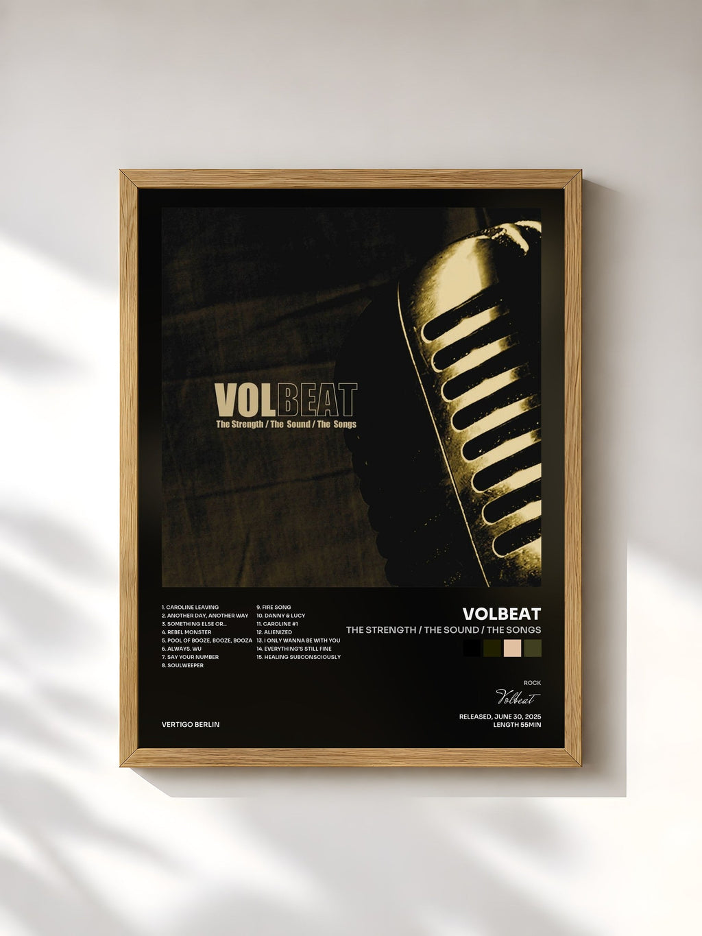 #bois Tableau de l'album The Strength / The Sound / The Songs de Volbeat, cadre en bois brut, imprimé et encadré en France