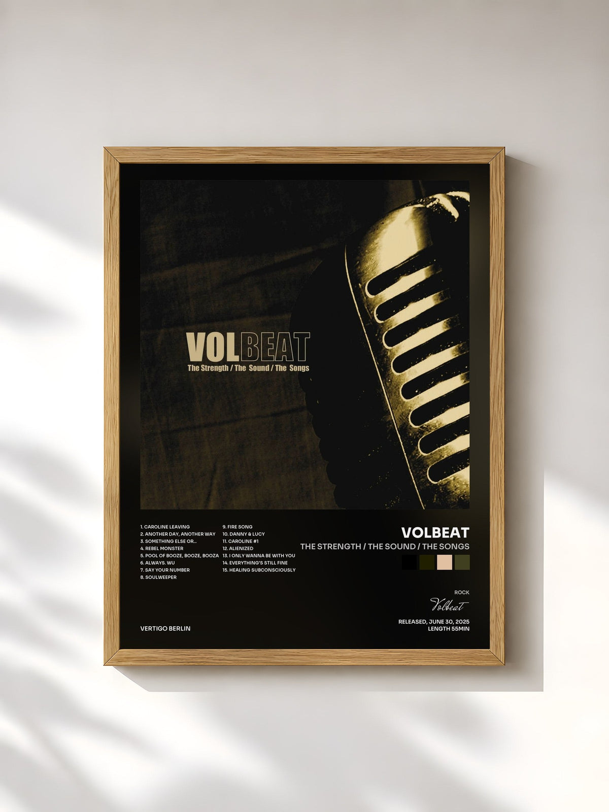#bois Tableau de l'album The Strength / The Sound / The Songs de Volbeat, cadre en bois brut, imprimé et encadré en France