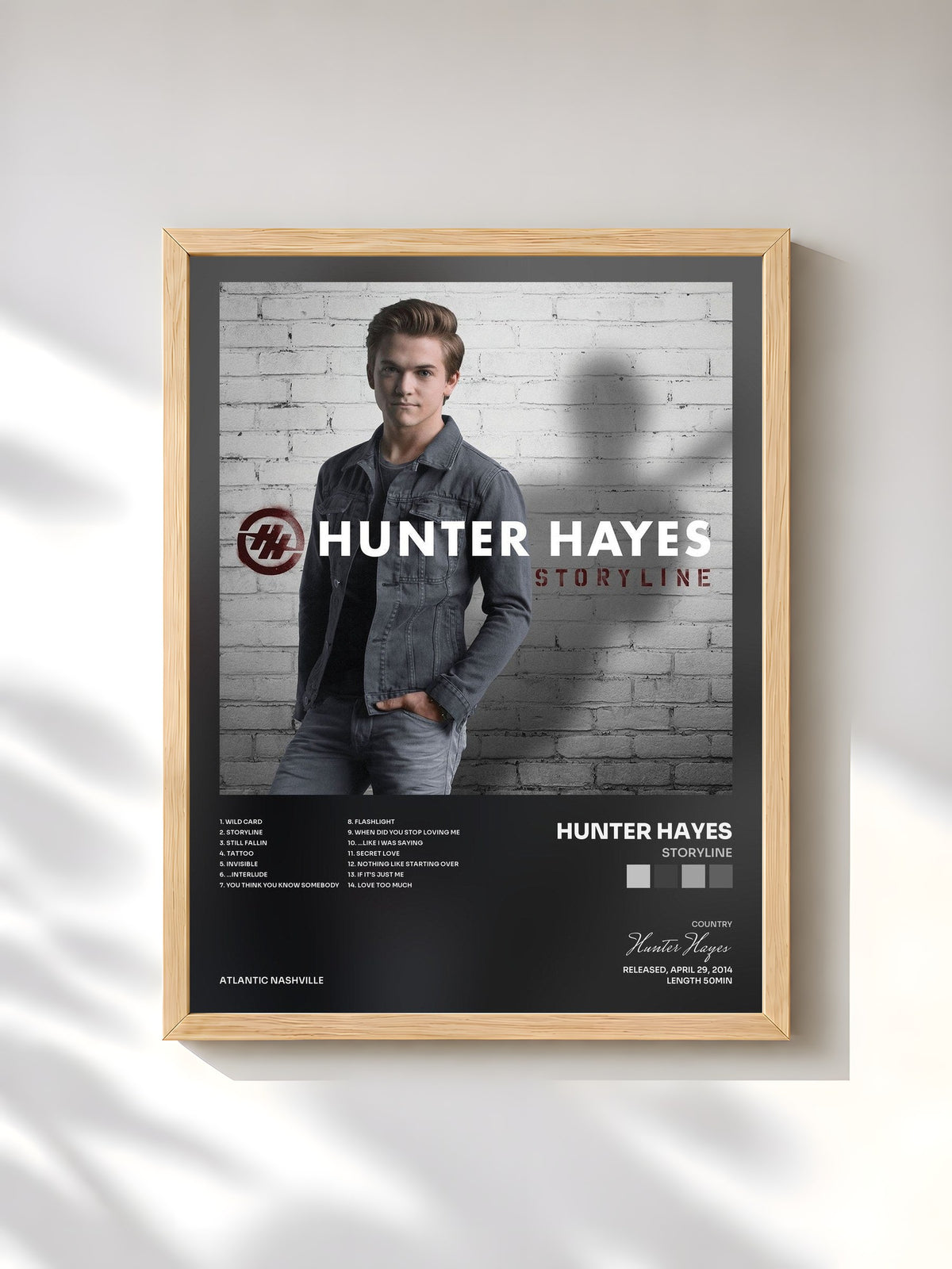 #bois Tableau de l'album Storyline de Hunter Hayes, cadre en bois brut, imprimé et encadré en France