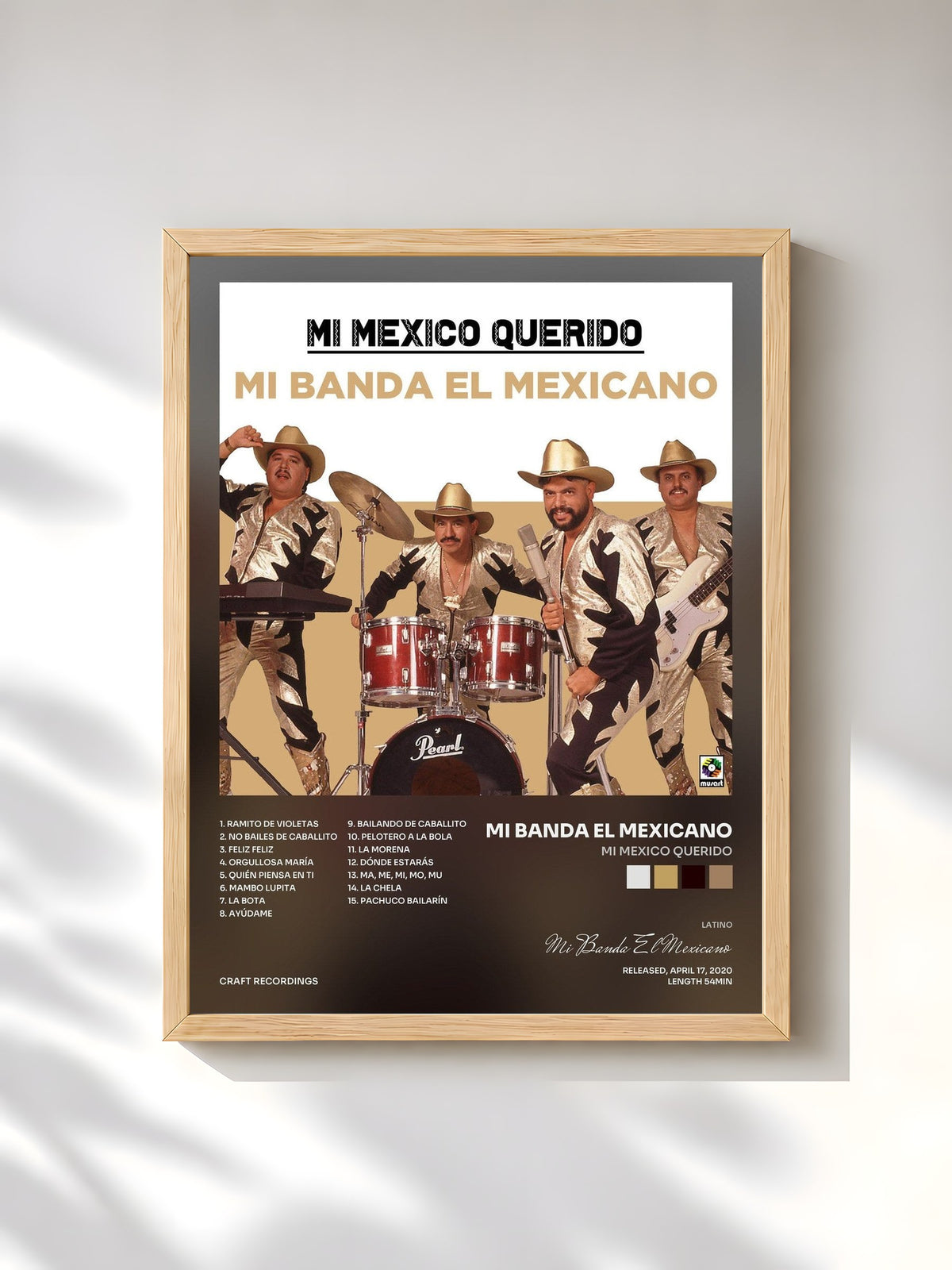 #bois Tableau de l'album Mi Mexico Querido de Mi Banda El Mexicano, cadre en bois brut, imprimé et encadré en France
