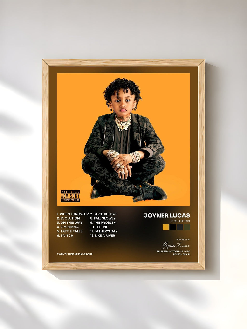 #bois Tableau de l'album Evolution de Joyner Lucas, cadre en bois brut, imprimé et encadré en France