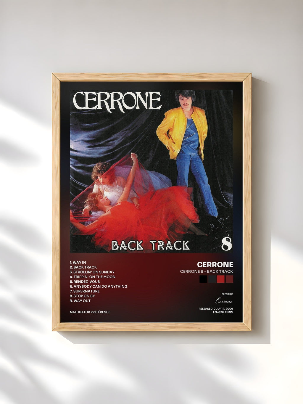 #bois Tableau de l'album Cerrone 8 - Back Track de Cerrone, cadre en bois brut, imprimé et encadré en France