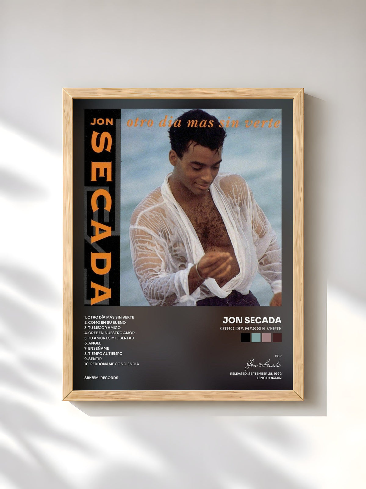 #bois Tableau de l'album Otro Dia Mas Sin Verte de Jon Secada, cadre en bois brut, imprimé et encadré en France