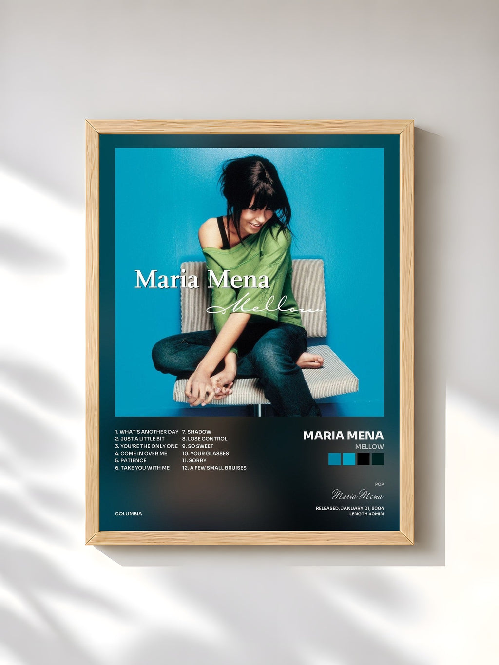#bois Tableau de l'album Mellow de Maria Mena, cadre en bois brut, imprimé et encadré en France