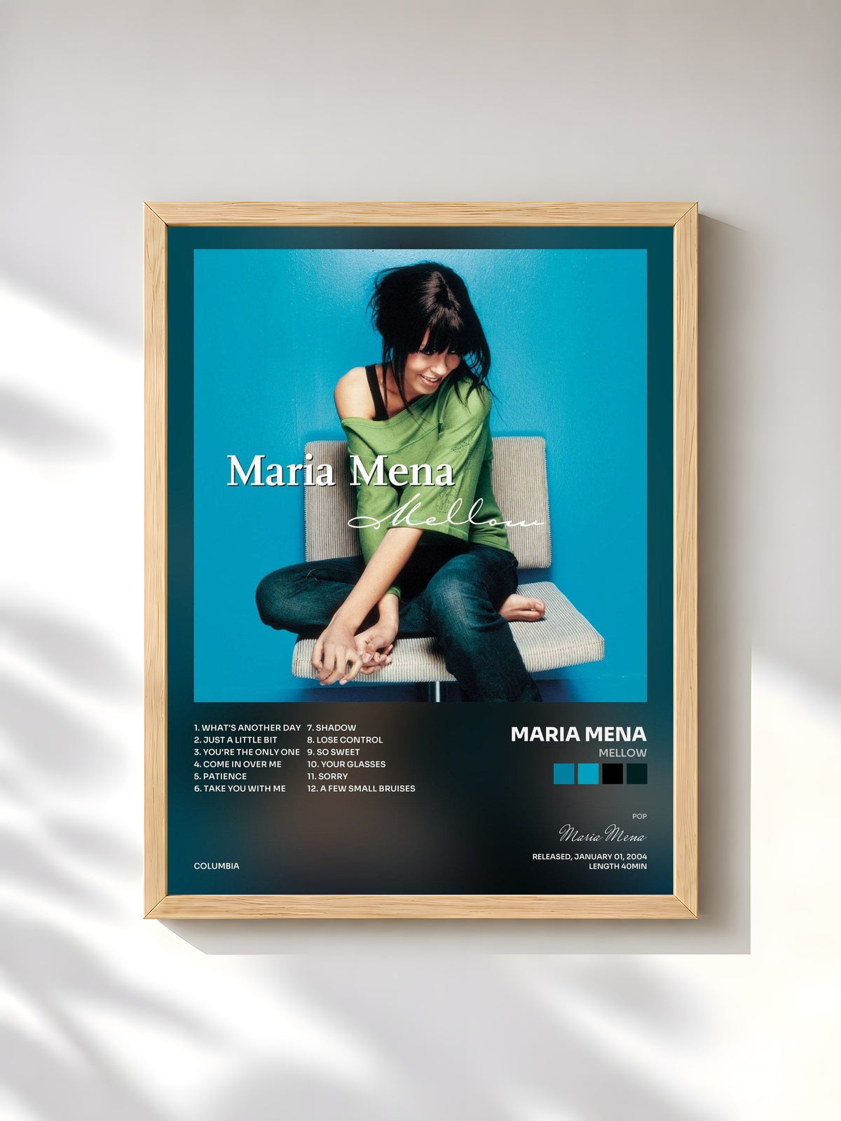 #bois Tableau de l'album Mellow de Maria Mena, cadre en bois brut, imprimé et encadré en France